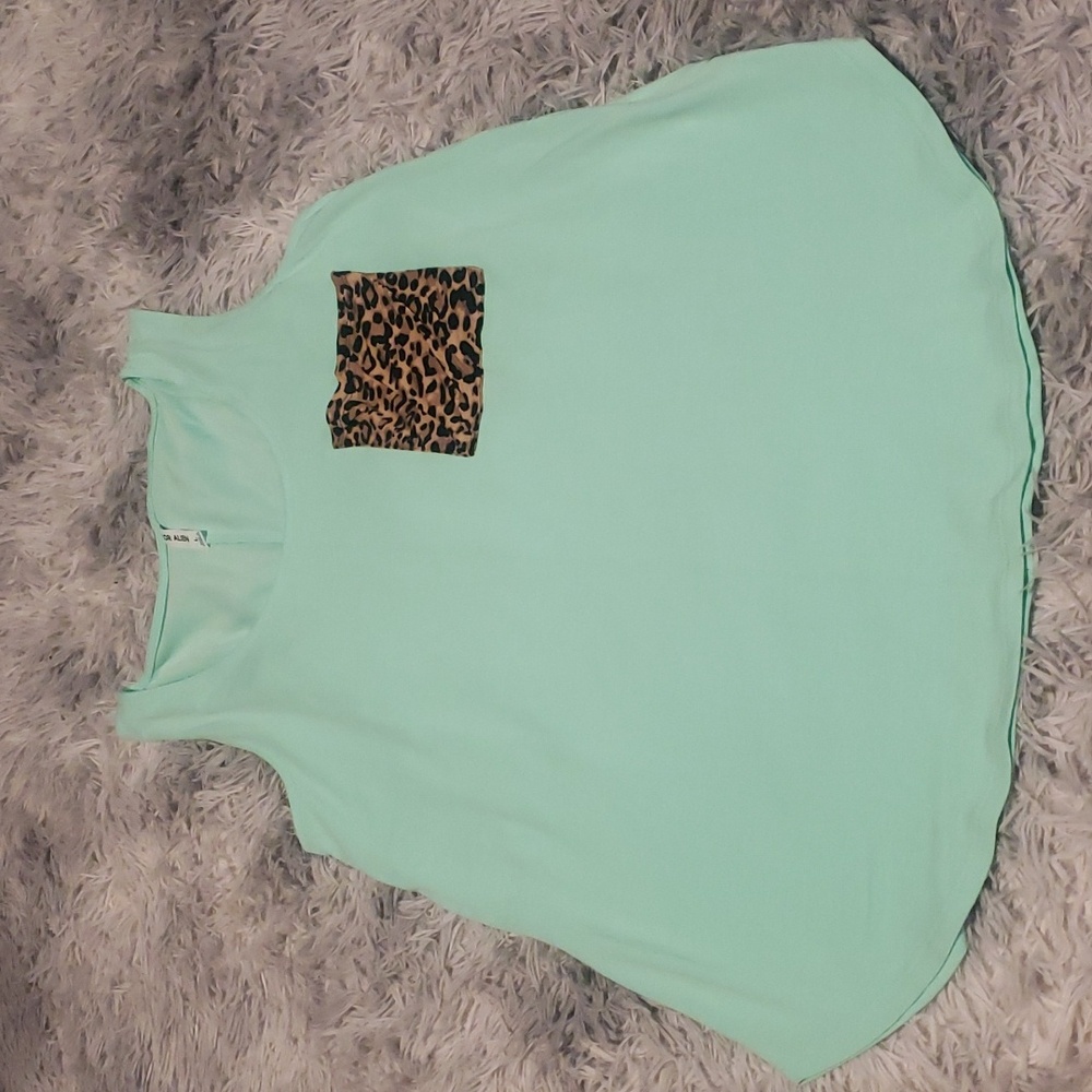 Mint green tank with leopard pocket Small And Large